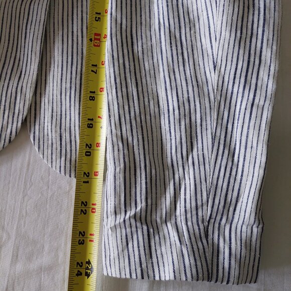 Anthropologie Cartonnier 100% linen Navy White Beachy Pin Stripe blazer, Sz 6 - Picture 7 of 10
